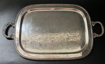Large Vintage Rectangular Silver Plate Handled Serving Tray, 23.5' X 14.24'