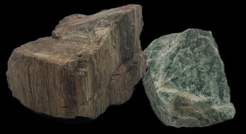 2 Pcs Large Mineral - 5.7 Lb Petrified Wood And 2.12 Lb Green Quartzite