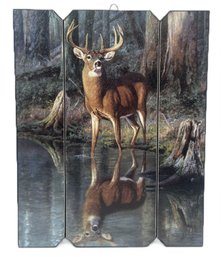 Decorator Wall Hanging By Hayden Lambson, Buck In Water With Reflection, 16' X 20.5'H