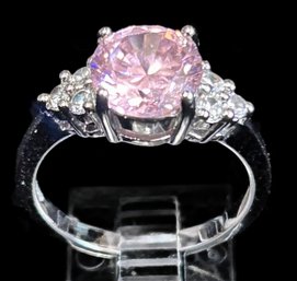 Vintage 18kt GF White Gold & Natural Pink Stone With 6 Diamonds, Size 6, Total Weight 1.93 Dwt