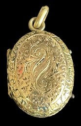 Antique 10Kt Yellow Gold Embossed, Locket, Total Weight 2.99 Dwt