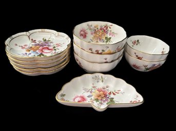 11 Pcs Vintage English Royal Crown Derby Bone China, Derby Posies, Various Shaped Dishes & Bowls