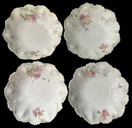 4 Pcs Antique Scalloped Edge Dessert Bowls With Floral Design, 5-1/8' Diam.