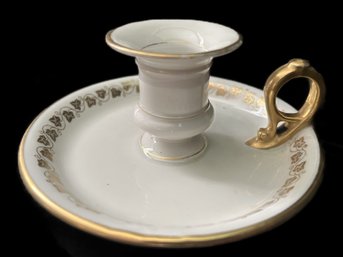 Antique Gold Rimmed Porcelain, CH Field Haviland Limoges, Chamber Finger Candlestick