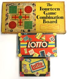 Three Vintage Milton Bradley Games - The Fourteen Game Combination Board & Two Lotto Games
