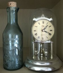 2 Pcs - Anniversary Elgin Quartz Dome Clock & Milk Bottle