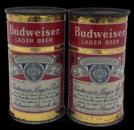 2 Pcs 1950's 12oz Budweiser Lager Beer Flat Top Tin Cans (Empty)