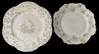 2 Pcs Vintage Bone China With Green Foliate Themed And Scalloped Edge Boarders, Largest 7' Diam.