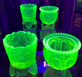 Two Different Vintage Tri-Footed Depression Yellow Uranium Glass Toothpick Holders