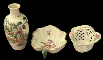 3 Pcs Vintage Porcelain, Leaf Shaped Bowl Marked 'Original Dresden', 5-1/8' X 4' X 1-3/8'D