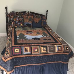 Beautiful Quality Colonial Hardwood Full Bed Headboard, Metal Side Rails