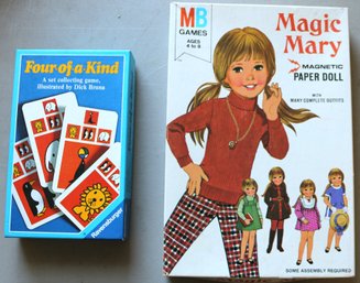 Two Games: Magic Mary - Cardboard Doll With Magnetic Outfits And Card Game: Four Of A Kind