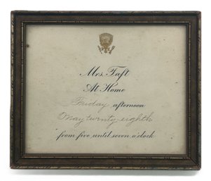 Antique Framed  Invitation From Mrs. Taft, Wife Of US 27th President With Gold Embossed Eagle Seal, 5' X 4-1/8