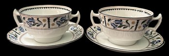 4 Pcs Vintage Wood & Son Ltd England 'BLUEBELL', 2-Double Handled Chilled Soups & Saucers
