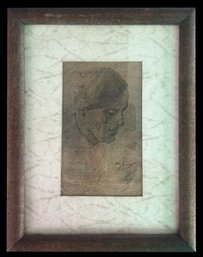 Small Antique Matted & Framed Carew Rice Etching Of A Frenchman In Beret, 7' X 9'H