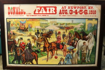 HUGE Framed 1910 - Manufacturer's Sample Lithograph For The Donaldson Fair In Newport KY, 45.5' X 31.5'H