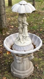 Vintage Fiberglass Fountain With Girl Under , 28' Diam. X 50'H
