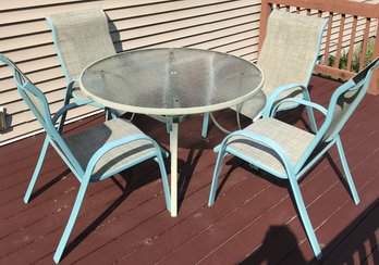5 Pcvs Glass Top Outdoor 48' Diam. Round Patio Table And 4 Chairs