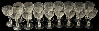 17 Pcs Vintage Finely Etched Sunflowers, Clear Crystal Stemmed White Wine Glasses, 2-5/8' Diam. X 5.5'H