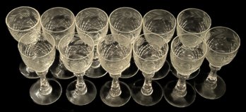12 Pcs Vintage Finely Etched Sunflowers, Clear Crystal Stemmed Cordial Glasses, 1-7/8' X 4-5/8'H