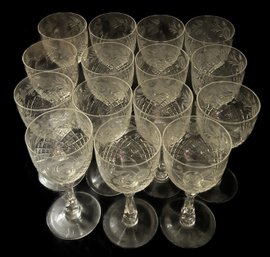 15 Pcs Vintage Finely Etched Sunflowers, Clear Crystal Stemmed Red Wine Or Water Glasses, 3-3/8' X 7.5'