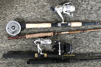 4 Pcs Fishing Rodas With Reels Including 1-Fly Fishing, Including Shakespeare Ugly Stick