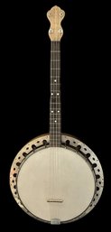 Spectacular Vintage 4-String Banjo With Inlaid String Marquetry, 13.25' Diam. X 30.5'L