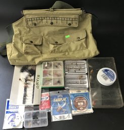 Various Fly Fishing Essentials In Nylon Sholder Bag