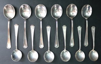 Sterling Silver Flatware - 12 Soup Spoons - 2 Different Sizes - Total Weight 10.82 Ozt