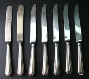 Seven Dinner Knives With Marked Sterling Handles - 2 Are Older Style & Engraved - Total Weight 15.14 Ozt