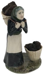 Hebridean Peat Moss Lade Statue By Coll Pottery, Scotland With Real Peat Moss In Baskets, 8.25'H