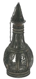 Victorian Style Diminutive Flask Wrapped In Twisted Silver Plate Wire, 3.5' Diam. X 8.75'H