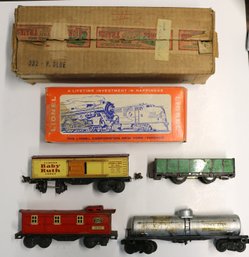 Assorted Train Lot - 3 Lionel Cars - 1 Hafner Car - 2 Lionel Boxes