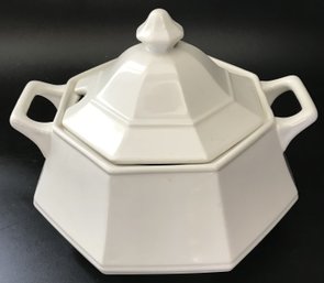 Vintage Classic White  Octogon Glazed Ceramic Soup Tureen & Lid, 11' Diam. X 9'H