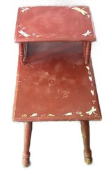 Vintage Early American Style Red Painted Side Table With Riser And Dragonflies, 15' X 25' X 22.5'H