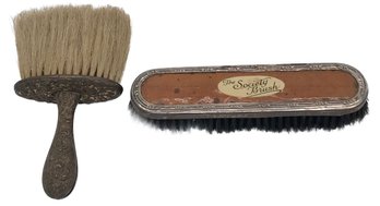 2 Pcs Vintage Brushes, Silver Plate Clothes Brush The Society Brush And Repousse Brass Ash Brush