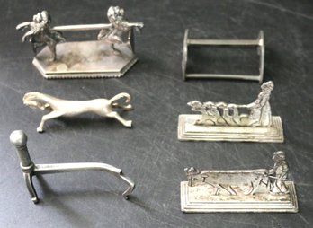 Six Mixed Metal Knife Rests - Some Silver Plate