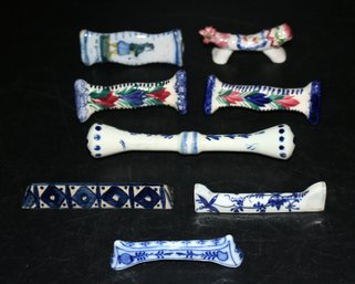 8 Ceramic Knife Rests - Includes Meissen - 3 - Quimper - Crossed Sword Marks - Keroluc