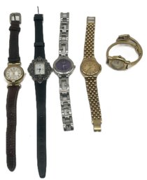 5 Pcs Vintage Ladies Wrist Watches, Anne Klein, AVON, Guess, Hugo Max & Jacques Edho, Not Tested