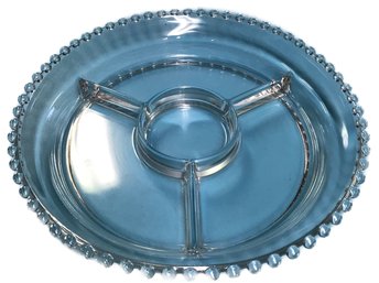 Vintage Clear Candlewick Pattern Round Divided Vegetable Serving Platter, 1.25' Diam. X 1.25'H