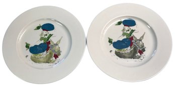 Vintage Pair (2) Porcelain Castleton China Plates With Girl & Donkey Design, 9' Diam.