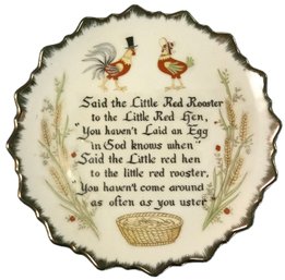 Vintage China Wall Plate Said Little Red Rooster To The Little Red Hen, 7.25' Diam., Oriental Insized Mark