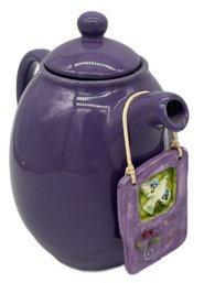 Eggplant Ceramic Tea Pot With Hanging Plaque Stating 'Peace On Earth', 8'H