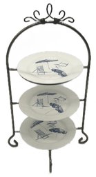 3-Tiered Metal Dessert Stand, 20'H, With Beach Themed Plates, 7.5' Diam.