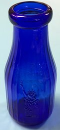 Unusual Vintage Cobalt Blue One Pint Milk Bottle Liberty Milk Co. Buffalo NY, Ribbed Sides, 3' Diam. X 7-1/4'H