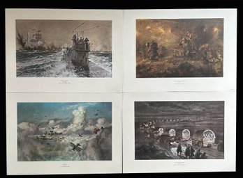 4 Pcs Vintage 1964 Lithographs, First World War Famous Paintings & Poster Portfolio, LIFE, Each 22.25' X 16'H