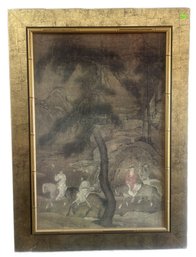 Well Framed Asian Print On Board In Gold Leaf And Faux Bamboo Frame, 26' X 35'H