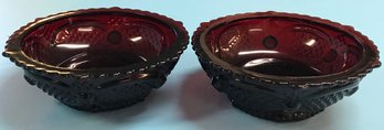 Vintage Pair (2) Matching AVON 1876 Cape Cod Collection Ruby Red Dessert Bowls In Oringal Boxes, 5-3/8' Diam