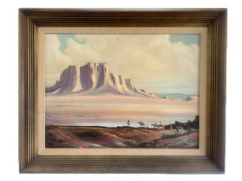 Oil On Canvas Of Western US Landscape, Horseback Riders &Women Walking, Signed Norman Christenson 30.5' X 24'H
