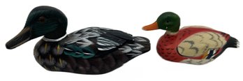 2 Pcs Miniature Decoy Style Ducks, Largest 3-7/8'L